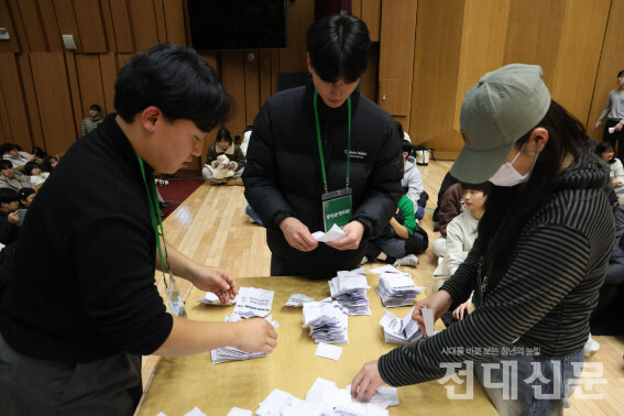 검표위원들이 개표하고 있는 모습. 총 투표수는 1,500표였다.