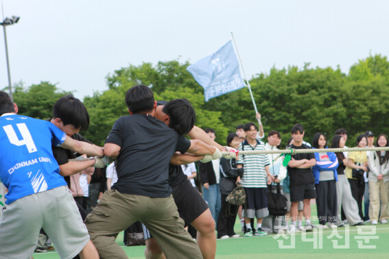 동물자원학부 학생들이 청맥제에서 줄다리기를 하고 있다.