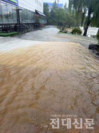 지난 7월 17일 용지 옆 도로가 침수된 모습.